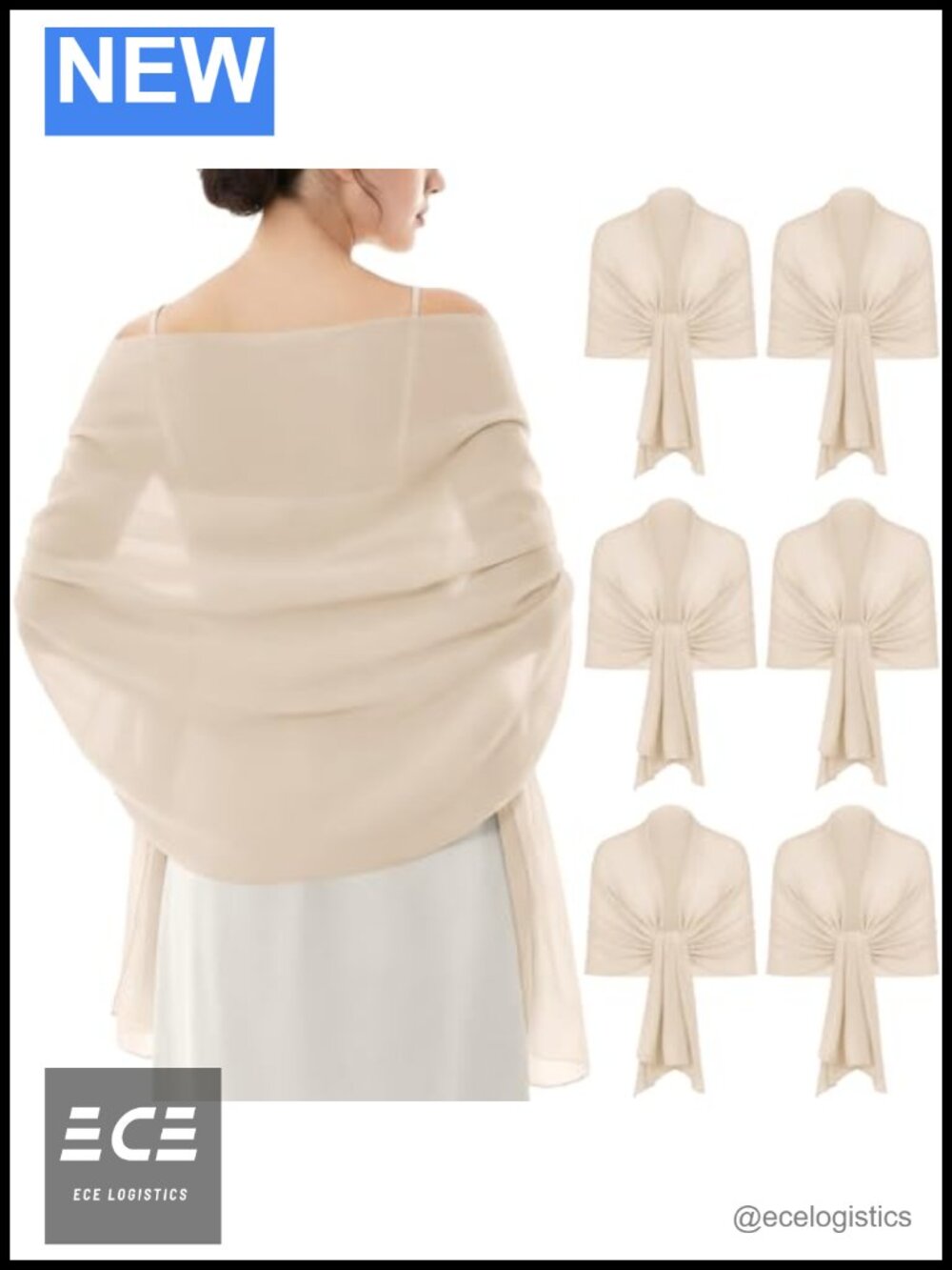 6 Pc Chiffon Shawls Wraps for Evening Dresses Weddings Formal